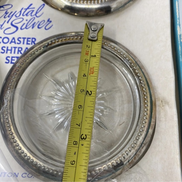 VINTAGE CRYSTAL & SILVER COASTER ASHTRAY SET BY W & S BLACKINTON COMPANY - Picture 4 of 5